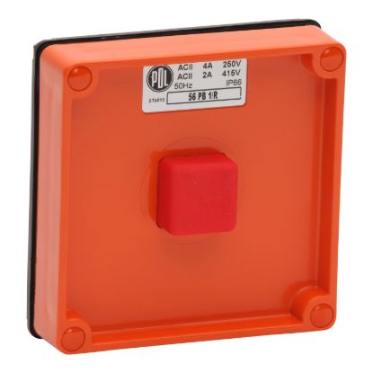 Picture of Push Button Switch, 1-Gang, 16A, 250V, Red Button, Resistant Orange