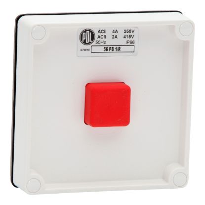 Picture of Push Button Switch, 1-Gang 16A, 250V, Red Button, Resistant White