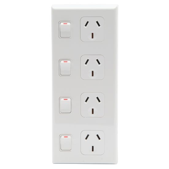 Picture of Socket Outlet 600 Series - Quad switched - Assembled - Vertical - 240 V - 10 A - White