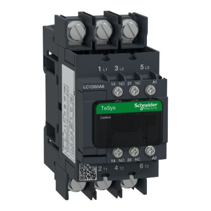 Picture of Contactor, TeSys Deca, 3P(3 NO), AC-3/AC-3e, <=400V, 65A, 120V AC 60Hz coil, lugs-ring terminals