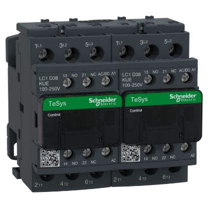 Picture of Reversing Contactor, TeSys D, TeSys Deca, 3P(3 NO), AC-3, 0 to 440V, 38A, 100 to 250VAC/DC coil