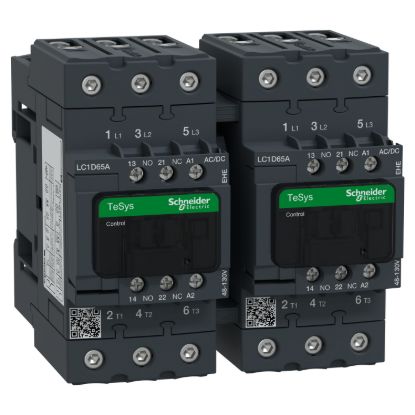 Picture of Reversing Contactor, TeSys D, TeSys Deca, 3P(3 NO), AC-3, 0 to 440V, 65A, 48 to 130VAC/DC coil