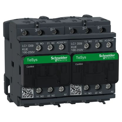Picture of Reversing Contactor, TeSys D, TeSys Deca, 3P(3 NO), AC-3, 0 to 440V, 9A, 100 to 250VAC/DC coil