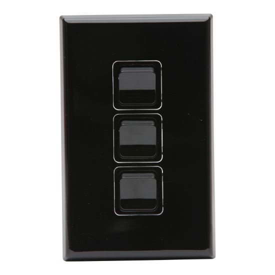 Picture of Switch 600 Series - Assembled - Vertical - 3-gang - 250 V - 16 AX - Black