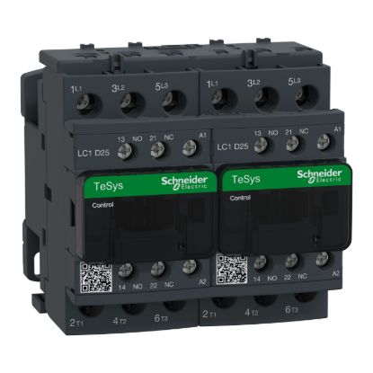Picture of Reversing Contactor, TeSys Deca, 3P(3NO), AC-3, <=440V, 25A, 240V AC 50/60Hz coil, screw clamp terminals