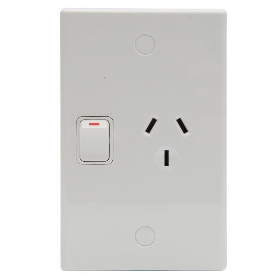 Picture of Single Switched Socket Outlet; 10A, 230/240VAC, Vertical Mount, White