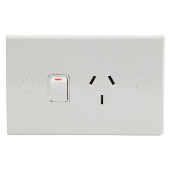 Picture of Single Switched Socket Outlet; 10A, 230/240VAC, Horizontal Mount