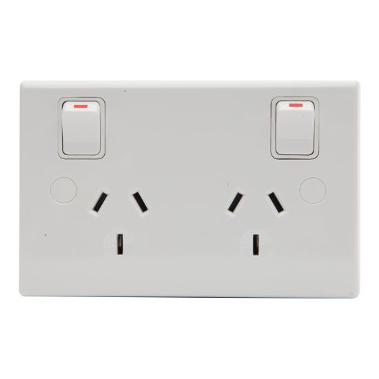Picture of Double Switched Socket Outlet; 10A, 230/240VAC, Horizontal Mount