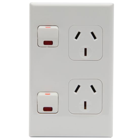 Picture of Double Vertical Switch Socket Outlet With Neon "On"; 10A, White