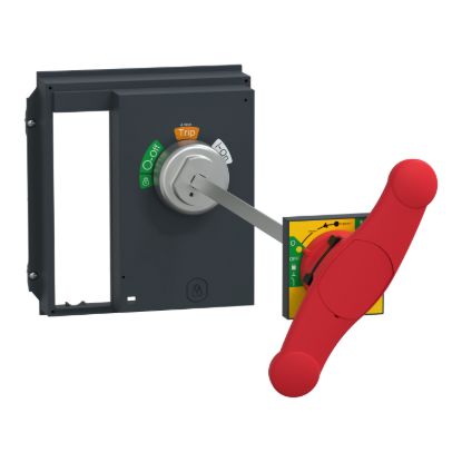 Picture of extended rotary handle, ComPact NS630b/NS1600 fixed/drawout, red handle on yellow front, shaft length 218 to 605mm, IP55