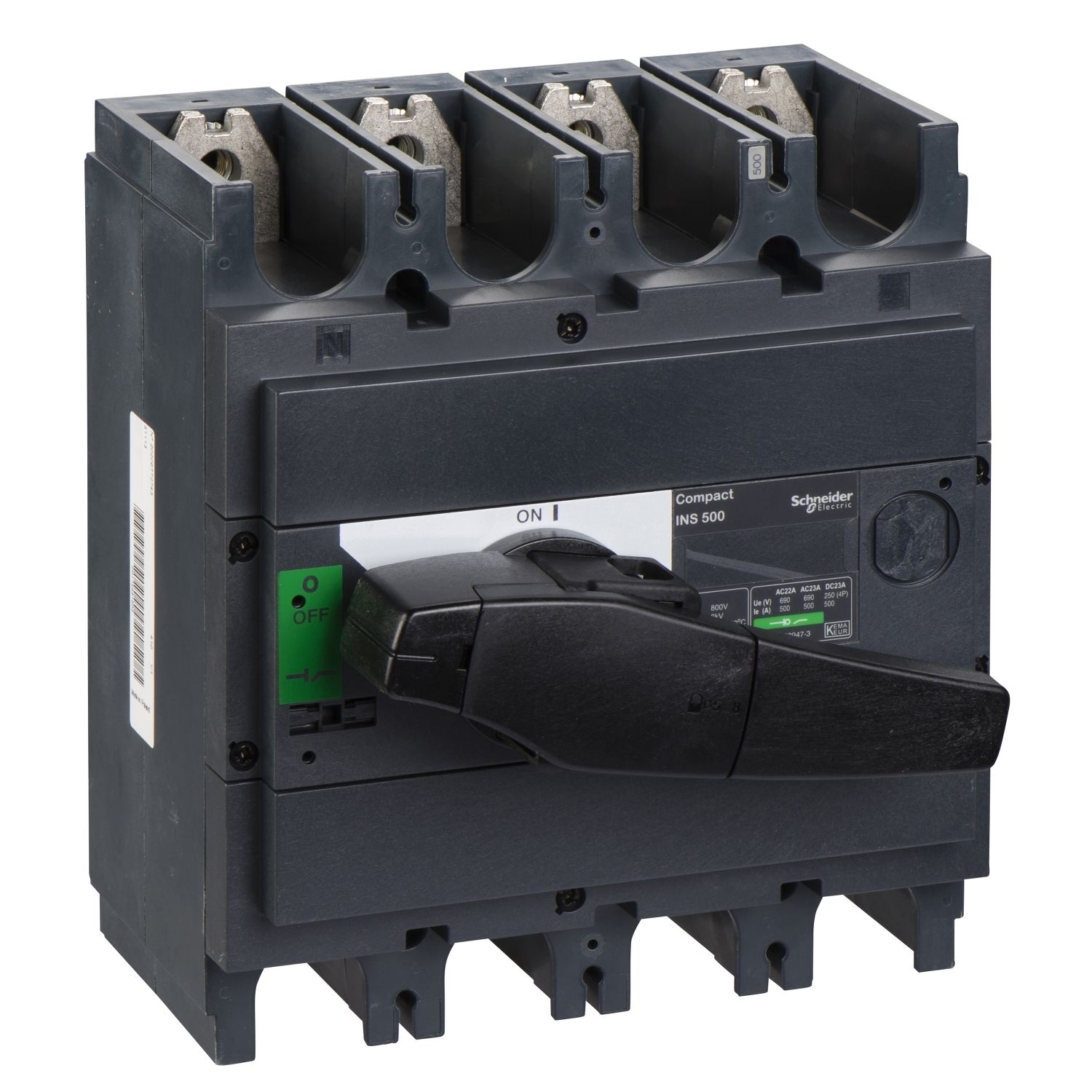 Picture of switch disconnector, Compact INS500, 500A, standard version with black rotary handle, 4 poles