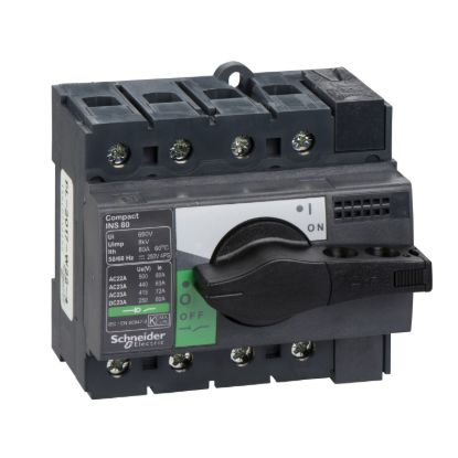 Picture of switch disconnector, Compact INS80, 80A, standard version with black rotary handle, 4 poles
