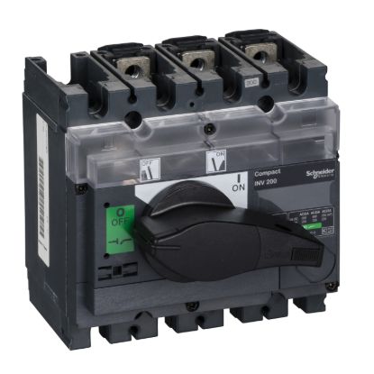 Picture of switch disconnector, Compact INV200, visible break, 200A, standard version with black rotary handle, 3 poles
