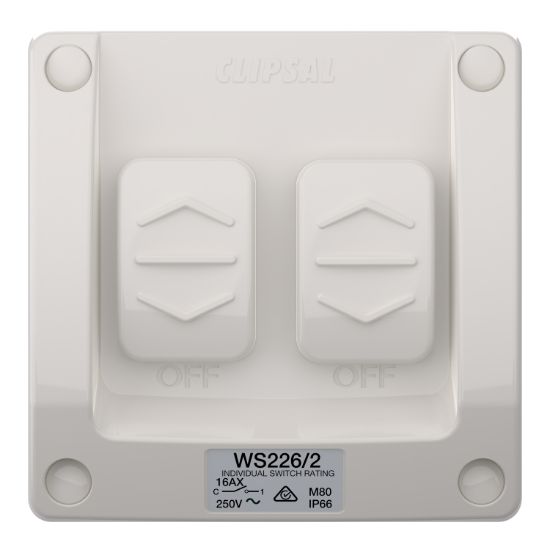 Picture of Switch, Weathershield, 2-Gang, 16AX, 250VAC, IP66