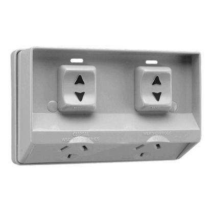 Picture of Twin Switch Socket Outlet, Weathershield, 250V, 15A, Weather Proof, Flush Mount