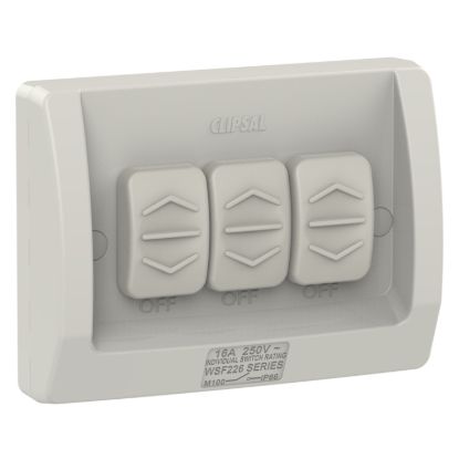 Picture of Switch, Weathershield, Flush, 3-Gang, 16AX, 250VAC, IP66