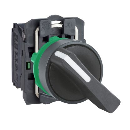 Picture of Selector switch, Harmony XB5, plastic, black, 22mm, long handle, 2 positionsn stay put, 1NO