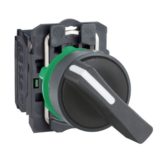 Picture of Selector switch, Harmony XB5, plastic, black, 22mm, long handle, 2 positionsn stay put, 1NO