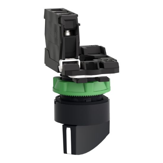 Picture of Selector switch, Harmony XB5, plastic, black, 22mm, long handle, 2 positionsn stay put, 1NO