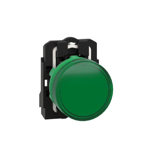 Picture of Pilot light, Harmony XB5, grey plastic, green, 22mm, universal LED, plain lens, 230...240V AC