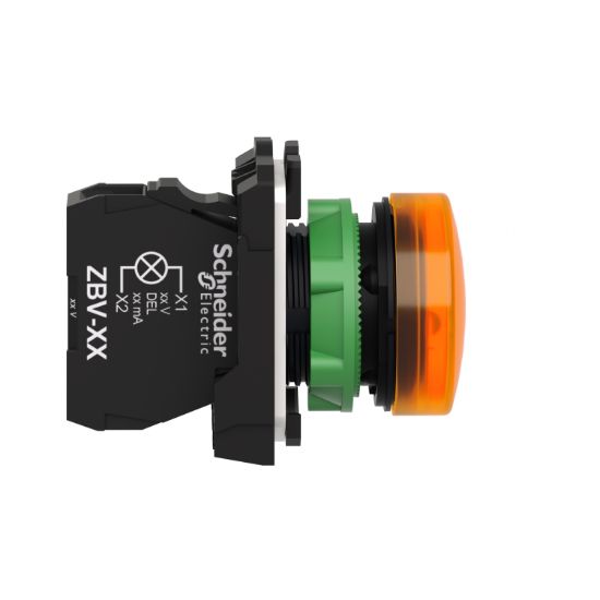 Picture of Pilot light, Harmony XB5, grey plastic, orange, 22mm, universal LED, plain lens, 24V AC DC