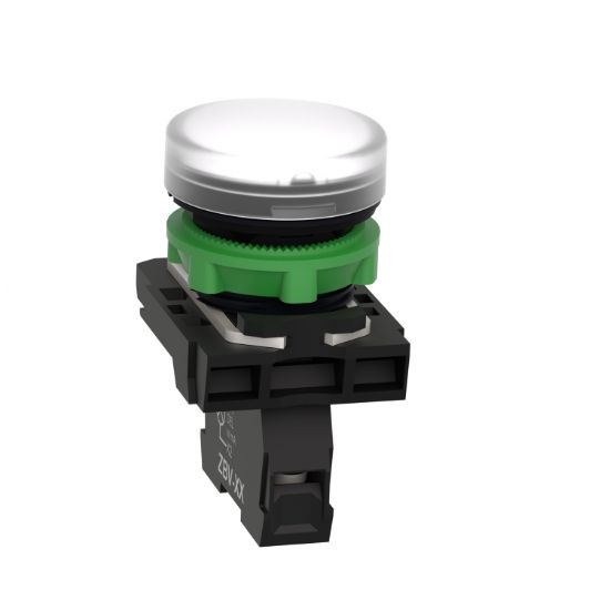 Picture of pilot light, Harmony XB5, grey plastic, white, 22mm, universal LED, plain lens, 110...120V AC