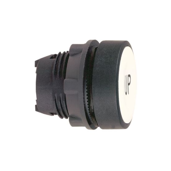 Picture of Head for non illuminated push button, Harmony XB5, white flush, 22mm, spring return, white marked UP