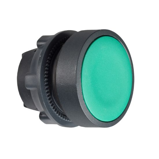 Picture of Head for non illuminated push button, Harmony XB5, green flush, 22mm, push push, unmarked