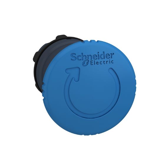 Picture of blue Ø40 mushroom head pushbutton turn to release