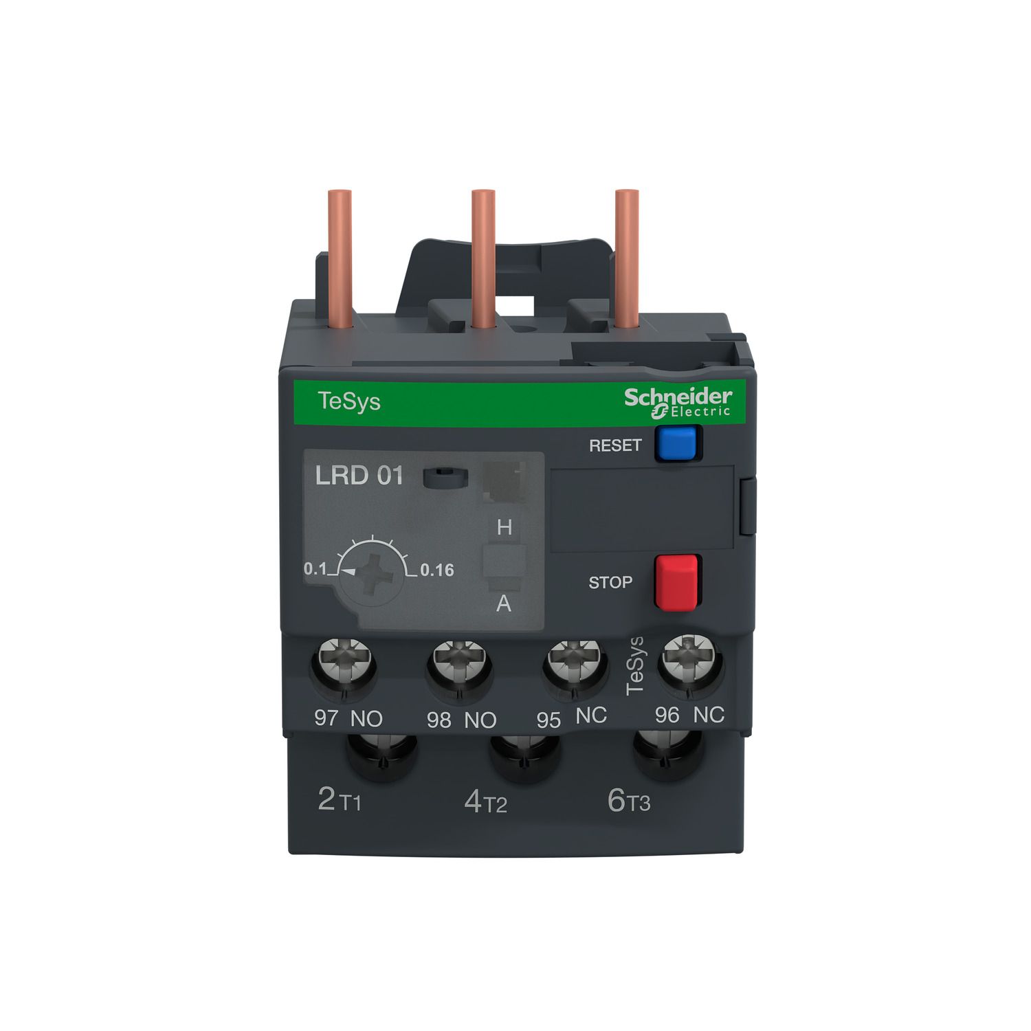 Picture of Thermal overload relay, TeSys LR.D, TeSys Deca, 690VAC, 0.1 to 0.16A, 1NO+1NC, class 10A, screw clamp