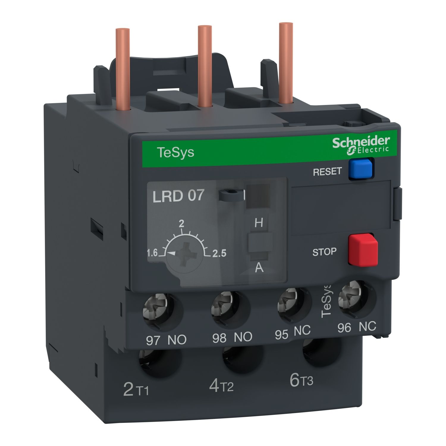 Picture of Thermal overload relay, TeSys LR.D, TeSys Deca, 690VAC, 1.6 to 2.5A, 1NO+1NC, class 10A, screw clamp