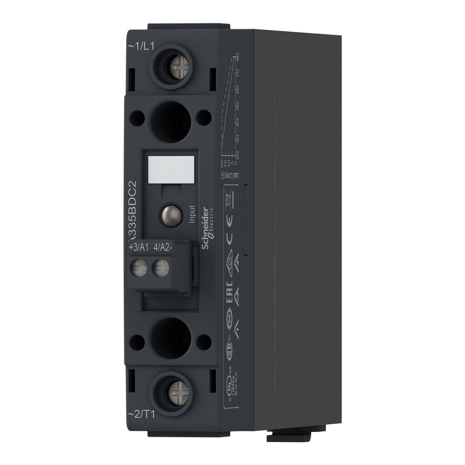 Picture of DIN rail mount relay,  Harmony Solid State Relays, 35A, zeroVoltage switching, contactor configuration, input 4...32V DC, output 48...600V AC