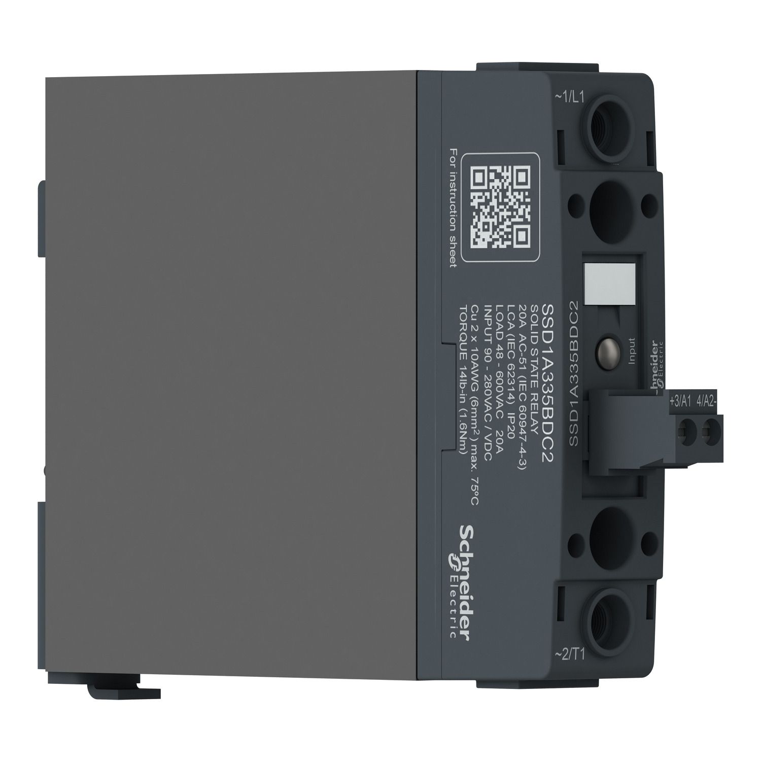 Picture of DIN rail mount relay,  Harmony Solid State Relays, 35A, zeroVoltage switching, contactor configuration, input 4...32V DC, output 48...600V AC