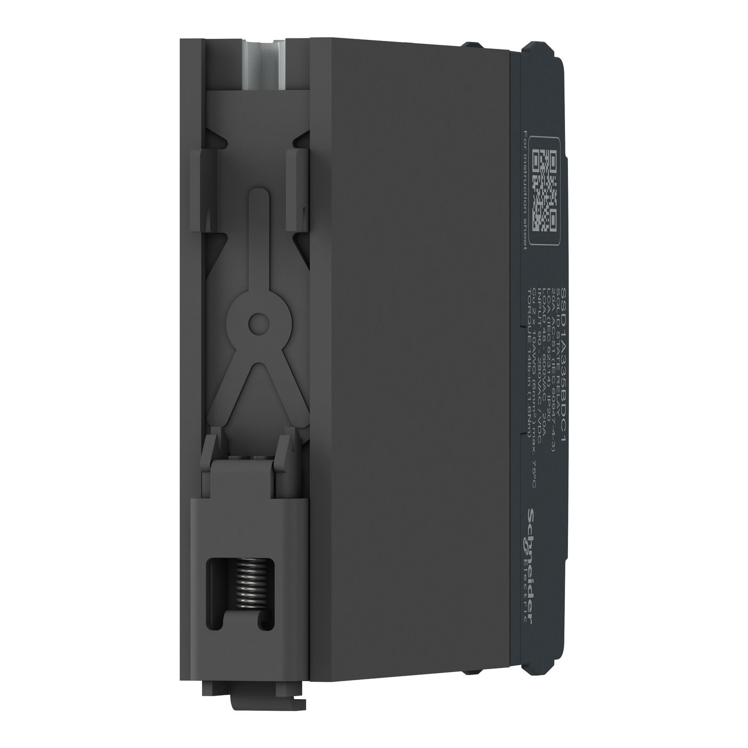 Picture of DIN rail mount relay,  Harmony Solid State Relays, 20A, DC switching, input 4 to 32V DC, output 1 to 150V DC