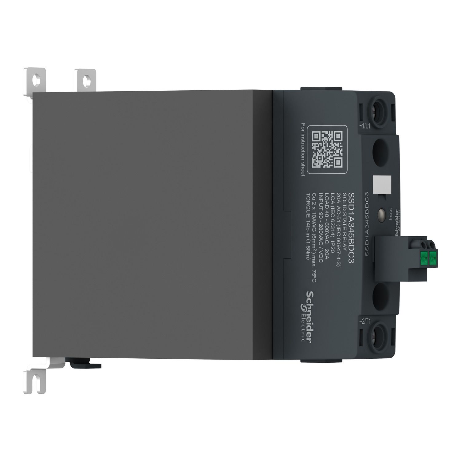 Picture of DIN rail mount, Harmony Solid State Relays, 60A, zeroVoltage switching, contactor configuration spring input, input 4 to 32V DC, output 48 to 600V AC