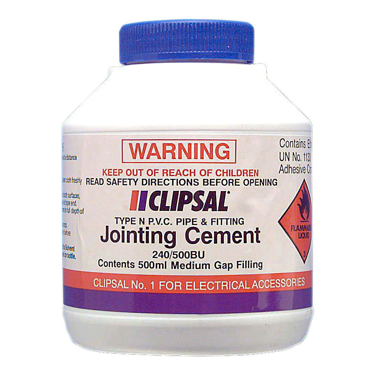 Picture of PVC Medium Gap Filling Blue Cement, Clipsal - Cable Management, 500ml Bottle with Brush