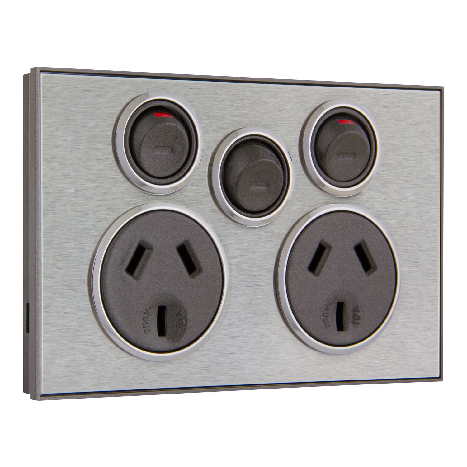 Picture of Twin Switched Socket Outlet, Saturn Series, 250V, 10A with Extra Switch