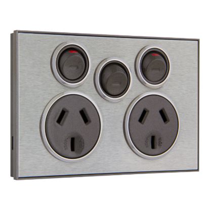 Picture of Twin Switched Socket Outlet, Saturn Series, 250V, 10A with Extra Switch