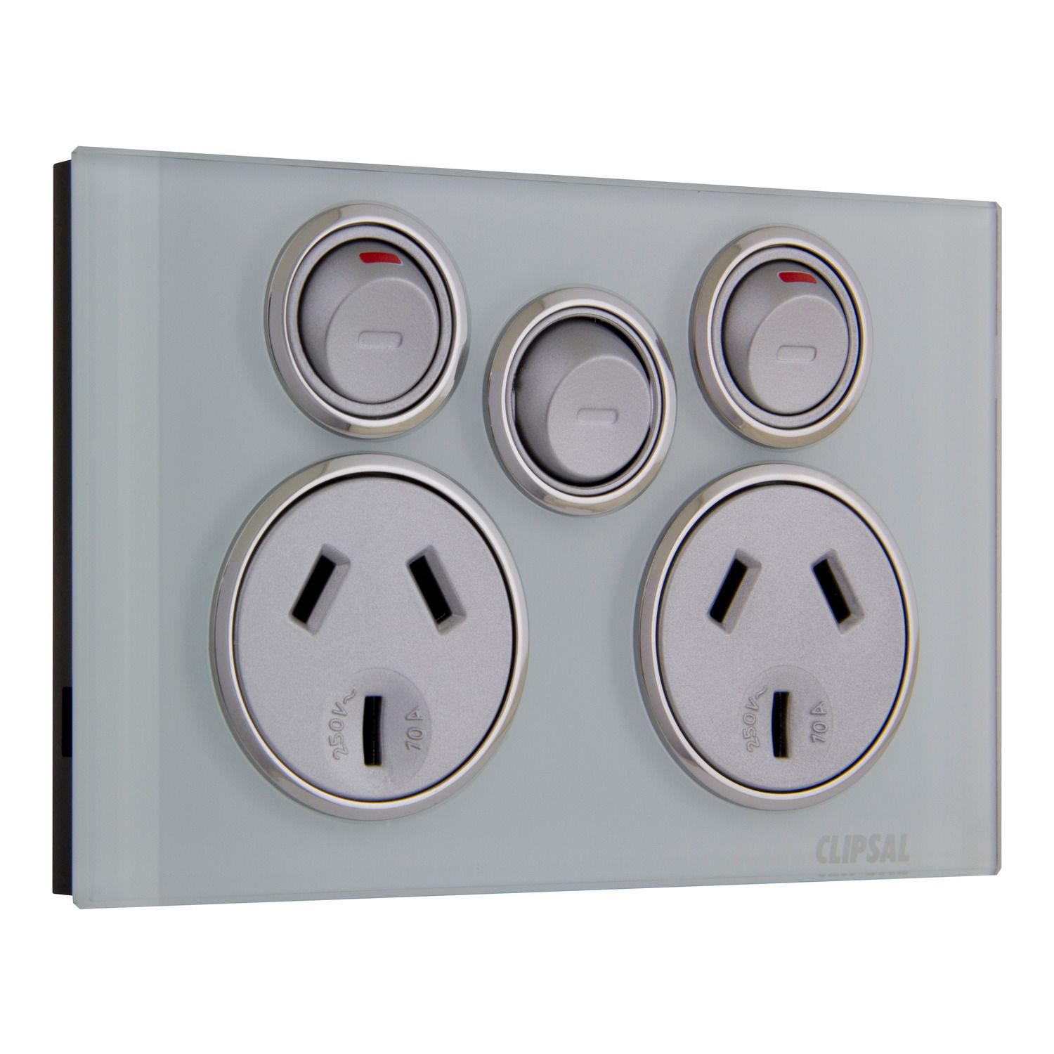 Picture of Twin Switched Socket Outlet, Saturn Series, 250V, 10A with Extra Switch