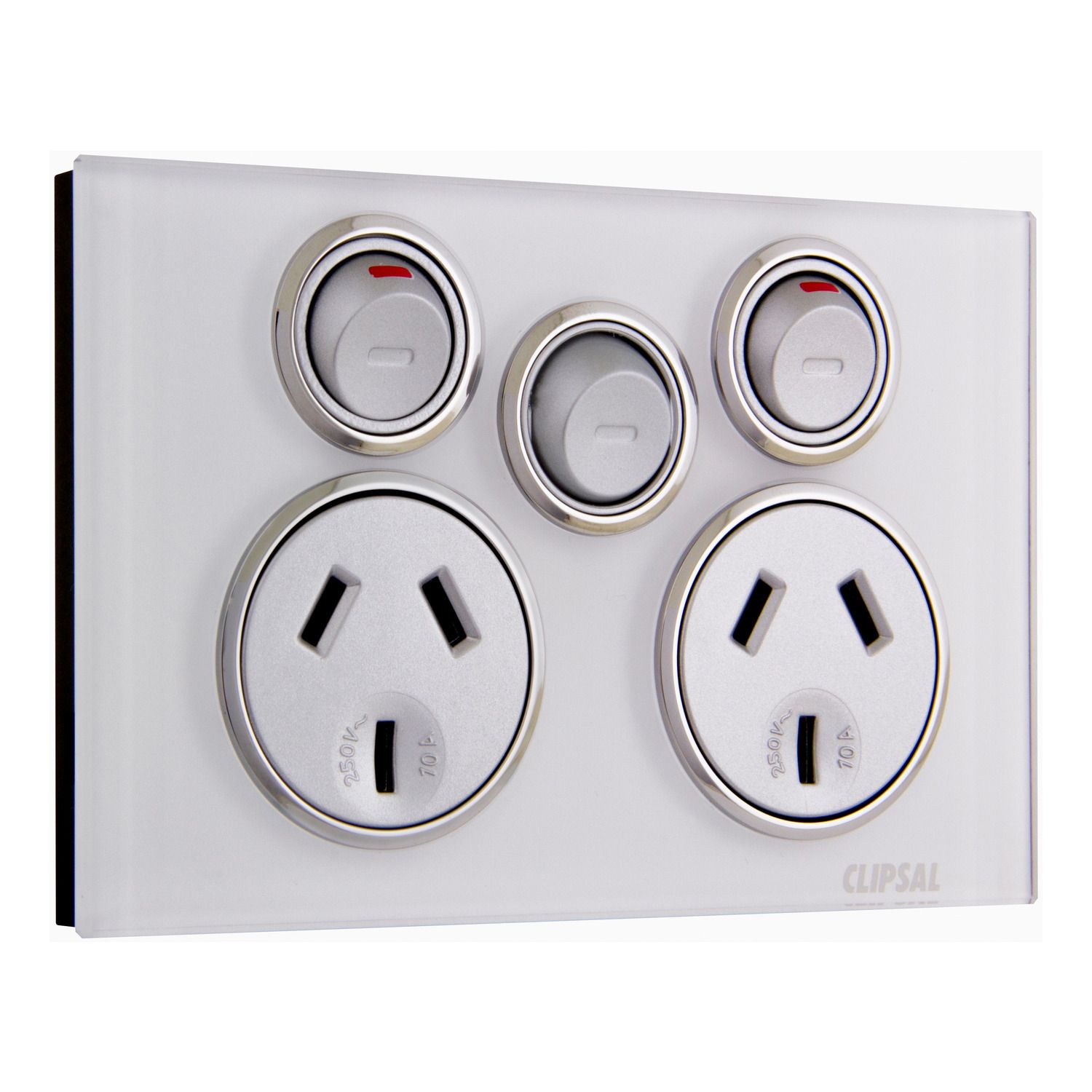 Picture of Twin Switched Socket Outlet, Saturn Series, 250V, 10A with Extra Switch