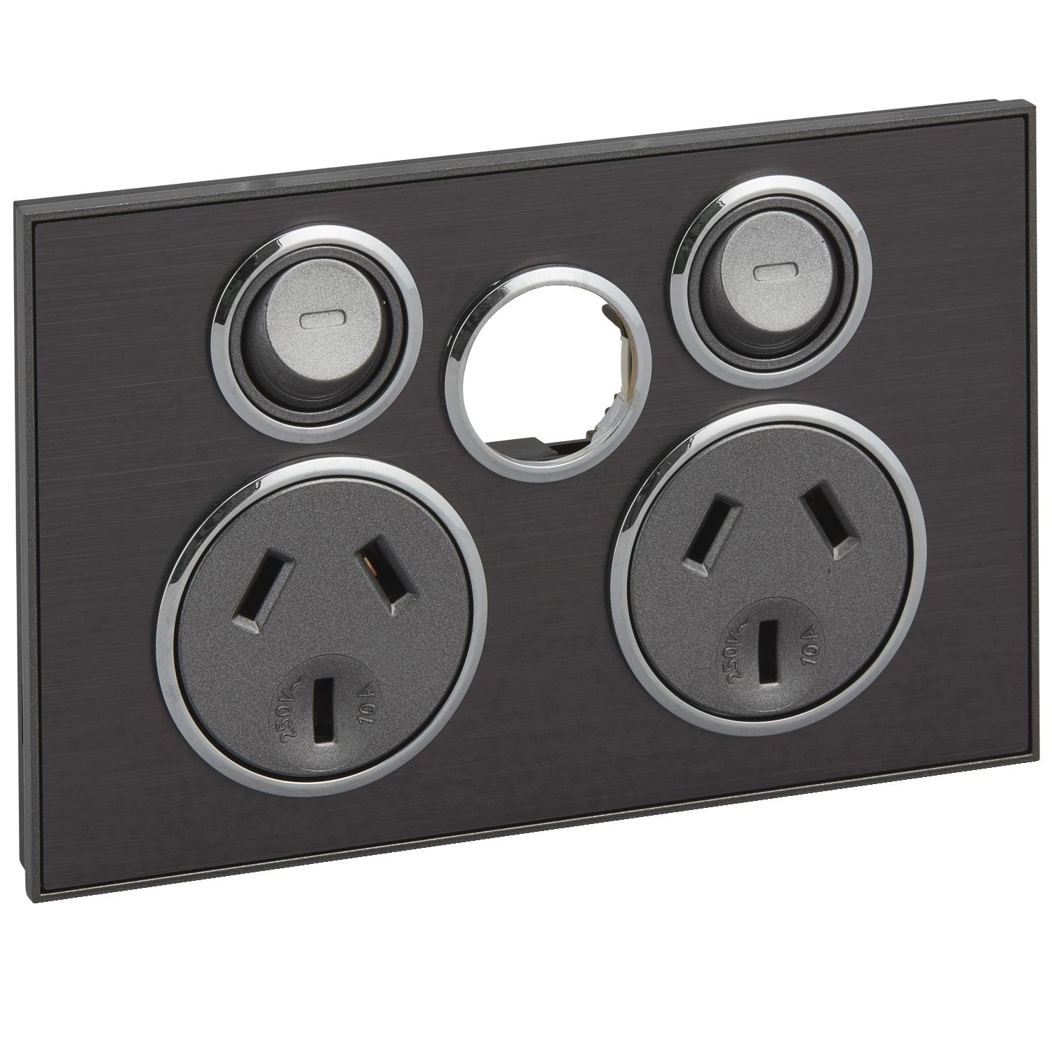 Picture of Twin Switched Socket Outlet, Saturn Series, 250V, 10A, Less Extra Switch