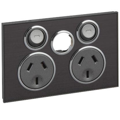 Picture of Twin Switched Socket Outlet, Saturn Series, 250V, 10A, Less Extra Switch