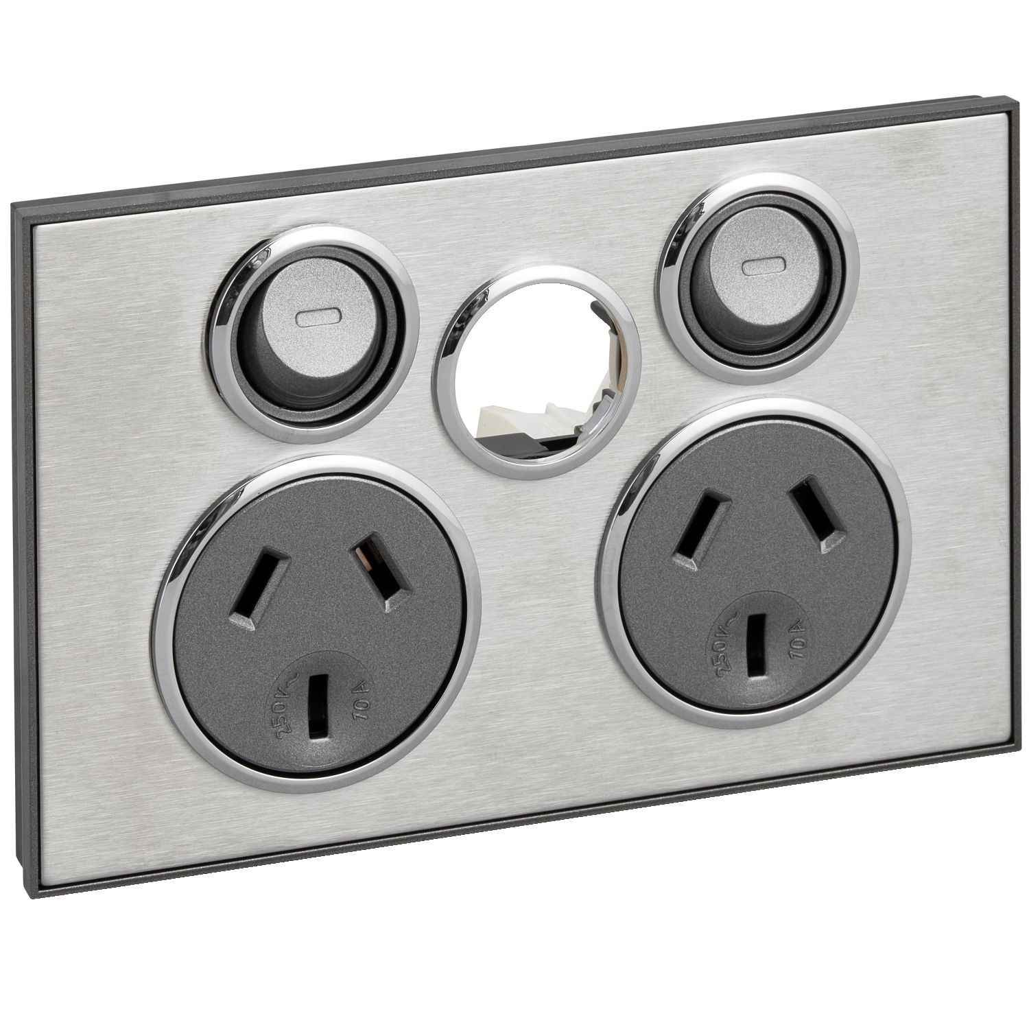 Picture of Twin Switched Socket Outlet, Saturn Series, 250V, 10A, Less Extra Switch