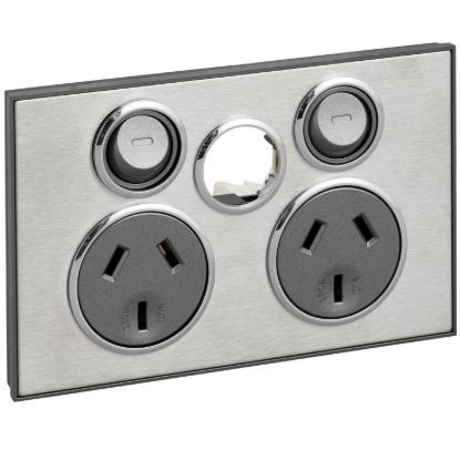 Picture of Twin Switched Socket Outlet, Saturn Series, 250V, 10A, Less Extra Switch