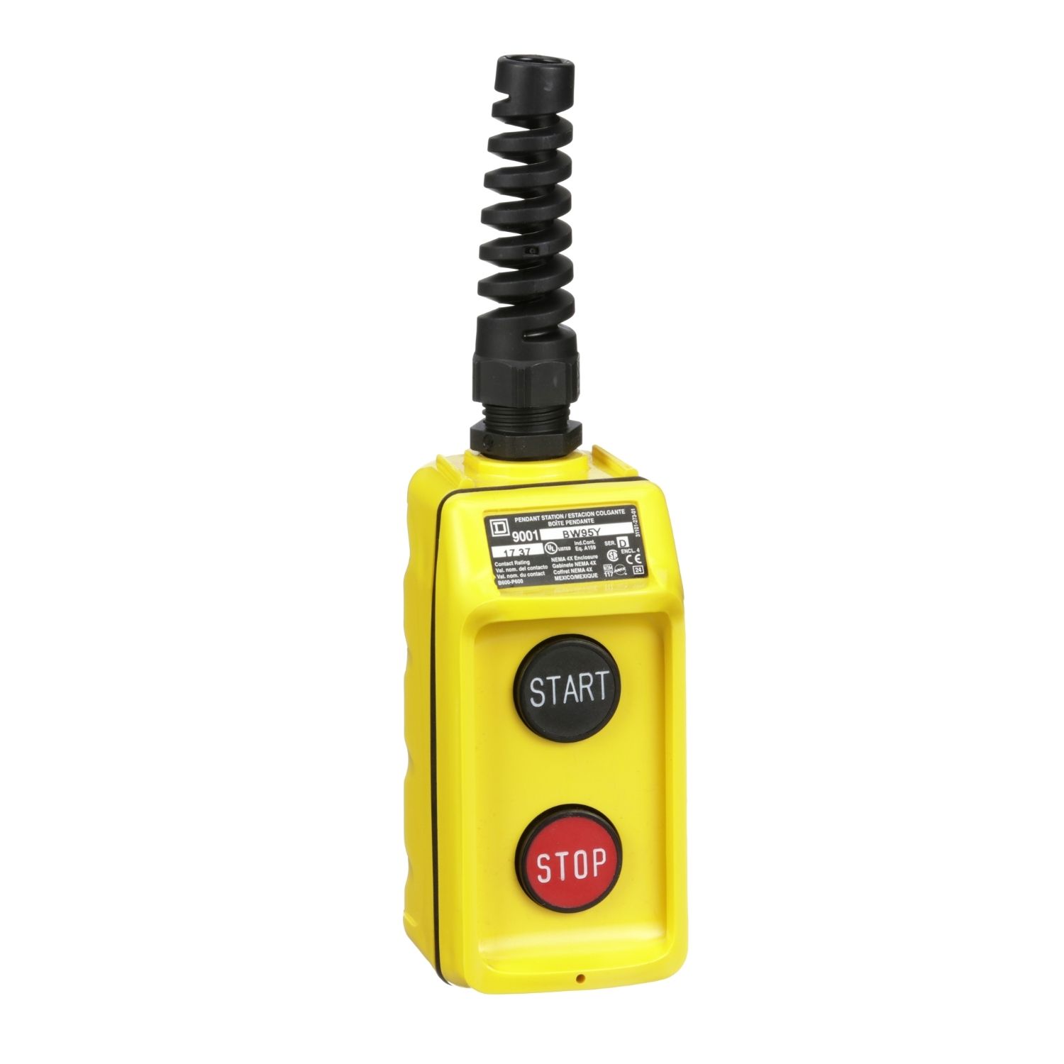 Picture of Pendant station, Harmony 9001B, single speed, yellow, 5A, 600V AC, marked Start-Stop legend