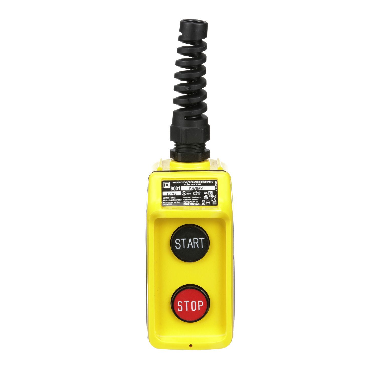 Picture of Pendant station, Harmony 9001B, single speed, yellow, 5A, 600V AC, marked Start-Stop legend