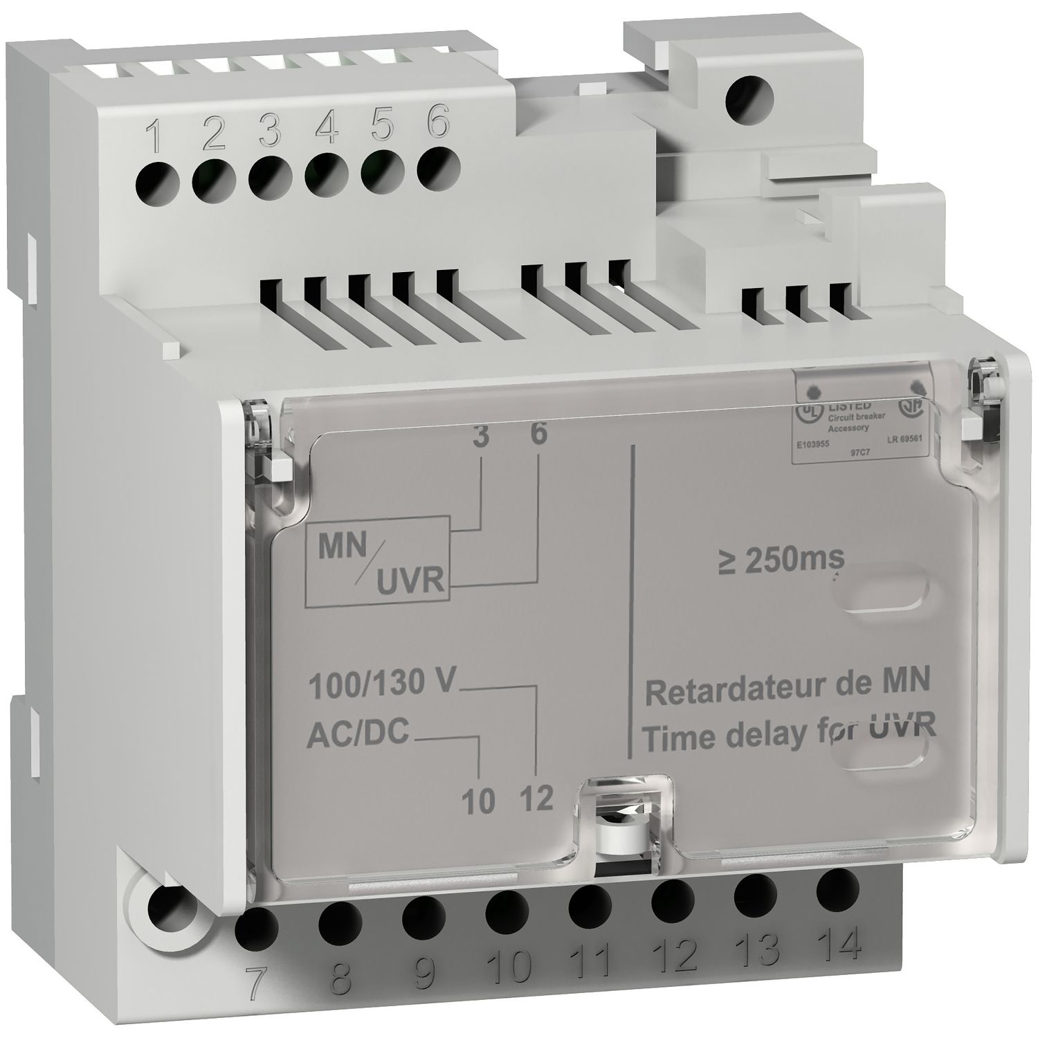 Picture of MN delay unit, MasterPact MTZ, fixed time delay 0.25s, 100/130VDC, 100/130VAC 50/60Hz, spare part