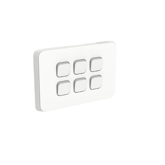 Picture of Flush Switch, Clipsal Iconic, Horizontal Mount, 6 Gang, 1-Way/2-Way, 230/240V 10AX