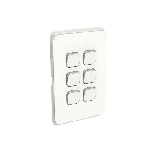 Picture of Flush Switch, Clipsal Iconic, Vertical Mount, 6 Gang, 1-Way/2-Way, 230/240V 10AX