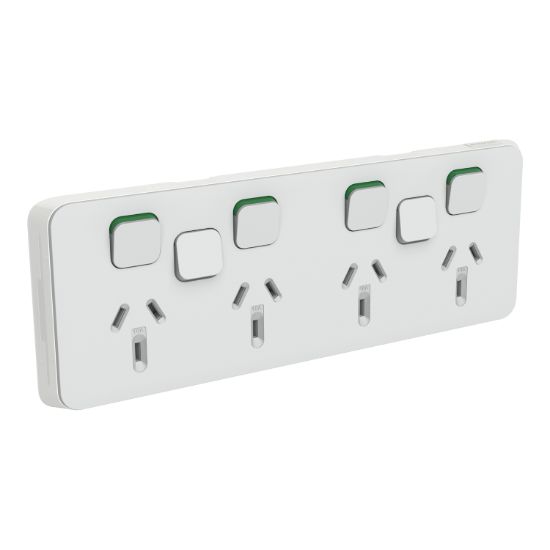 Picture of Quad Power Point Skin with 2 extra switches, Clipsal Iconic, Horizontal Mount, 250V, 10A, Clip-On